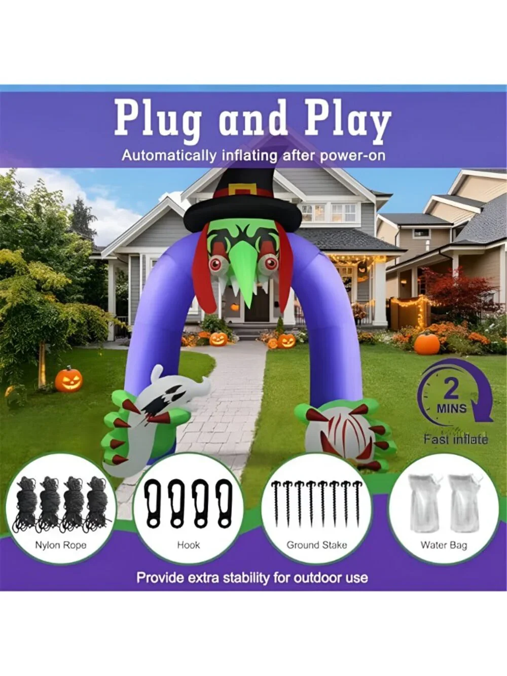 Halloween Inflatables Giant 11Ft Tall Creepy Witch Arch Outdoor Decorations